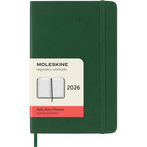 2026 Moleskine 90mm x 140mm Soft Cover Pocket Diary, Day Per Page, Myrtle Green
