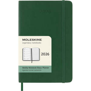 2026 Moleskine 90mm x 140mm Soft Cover Pocket Diary plus Notes, Week To View, Myrtle Green