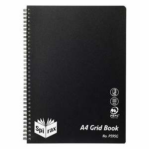 Spirax: Spirax A4 Black Polypropylene Cover Grid Book, Side Opening, 200 Pages (P595G)