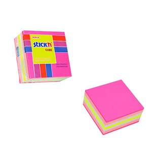 Stick'n Note Cube 51x51mm 250 Sheets Neon & Pastel Mix Magenta Front