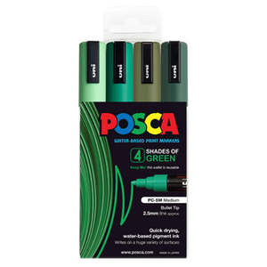 Uni Posca Paint Marker Set, PC-5M, Pack of 4 Shades of Green, PC5M4PSHGN, Medium&hellip;