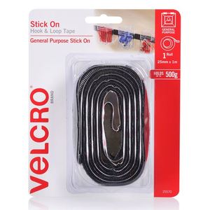 Velcro: Velcro 25mm x 1m Stick On Hook & Loop Tape, General Purpose, Perfect for Art, Storage Boxes, Signs & More, Black
