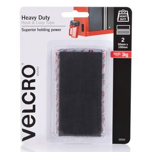 Velcro: Velcro 50mm x 100mm Heavy Duty 2 Pack Hook & Loop Tape, Superior Holding Power Up To 3kgs, Black