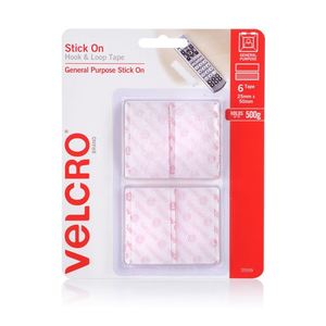Velcro 25mm x 50mm Hook & Loop Pre-Cut Stick On, 6 Pack Surface Tape, General Purpose