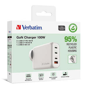 Verbatim USB Gan Charger 100w, 3C+1A, White