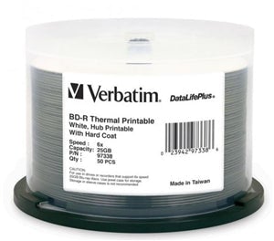 Verbatim: Verbatim BD-R 25GB 6X White Wide Thermal Printable Blu-Ray Disks, 50 Pack on Spindle