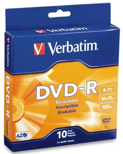 Verbatim: Verbatim DVD-R 4.7GB 16x 10 Pack on Spindle