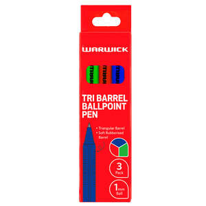 Warwick Triangular Barrel Ballpoint Pen, Medium 1.0mm, Pack of 3 Assorted Colour&hellip;