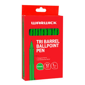 Warwick Triangular Barrel Ballpoint Pen, Medium 1.0mm, Green, Pack of 12