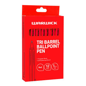 Warwick Triangular Barrel Ballpoint Pen, Medium 1.0mm, Red, Pack of 12