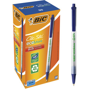 Bic: Bic ECOlutions Clic Stik Retractable Ballpoint Pen, Medium Tip, Blue Ink x 50's