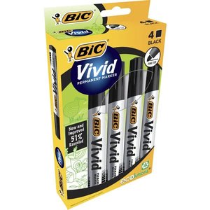 Bic Vivid ECOlutions Permanent Marker Bullet Tip Black, 4's Pack