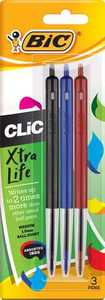 Bic: Bic Clic Ballpoint Pen Medium Tip Assorted Colours x 3's, Xtra Life