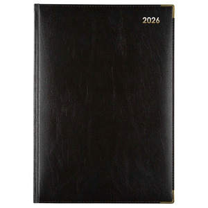 2026 Cumberland A4 Leathergrain Padded Casebound Corporate Diary, Day To A Page, Black