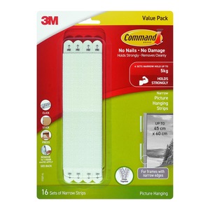 Command Narrow Picture Hanging Strips, White, Value Pack of 16 Sets (17207-16)
