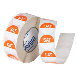 Avery: Avery Day Labels, Saturday, 24mm Round, Orange/White, 1000 Labels per roll