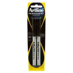 Artline: Artline 250 Permanent Marker 0.4mm Black, Pack of 2