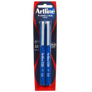 Artline 220 Fineliner Pen 0.2mm Blue 2's pack