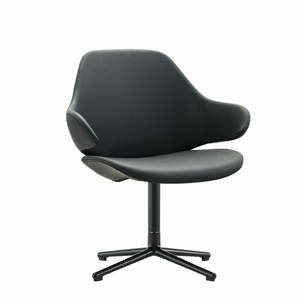 Konfurb Orbit Mid Back Chair, Pedestal Base, Black Vinyl