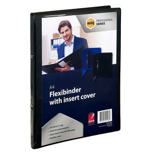 Esselte: Marbig A4 Flexibinder, 2 Ring, 20mm, Insertable Clear Cover, Black