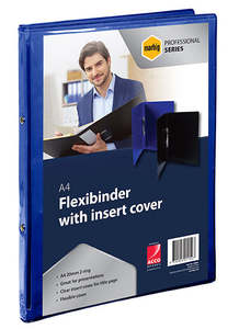 Marbig A4 Flexibinder, 2 Ring, 20mm O Ring, Insertable Clear Cover, Blue