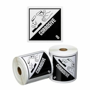 CORROSIVE 8 Printed Permanent Adhesive Label 99mm x 99mm x 500 Labels per roll
