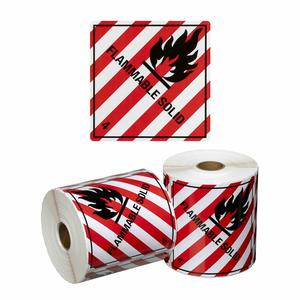 FLAMMABLE SOLID 4 Printed Permanent Adhesive Label 99mm x 99mm x 500 Labels per roll