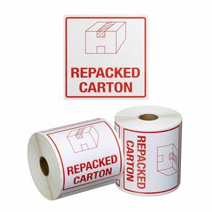 Multi Purpose Labels: REPACKED CARTON Printed Permanent Adhesive Label 99mm x 99mm x 500 Labels per roll
