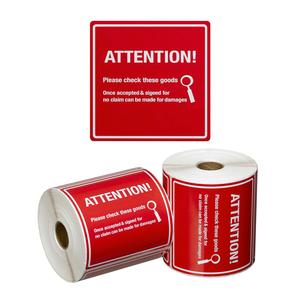 ATTENTION Please Check... Printed Permanent Adhesive Label 99mm x 99mm x 500 Labels per roll