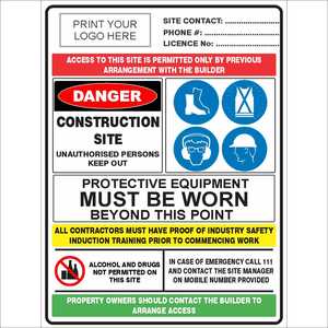 Products: Construction Site Combination Sign - Discount Safety Signs New Zealand
