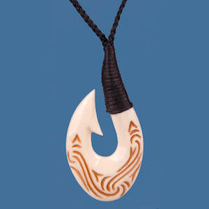 Maori Necklace: Bone Bound Hook Pendant with Staining