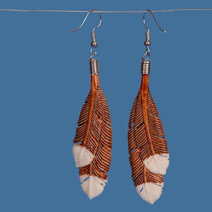 Bone Earrings: Brown Huia Feather Earrings