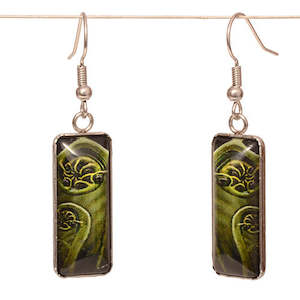 Other Pendants Necklaces: Green Koru Resin Rectangle Drop Earrings