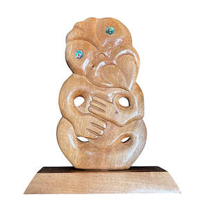 Maori Hardwood Carvings: Wooden Tiki on Stand