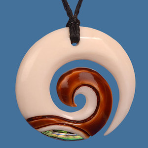 Maori Necklace: Bone Koru Stained Pendant