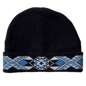 Maori: Beanie with Light Blue Taniko