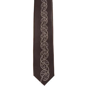 Black Maori Necktie with Grey Kowhaiwhai
