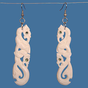 Bone Earrings: Double Manaia Bone Earrings with Hook