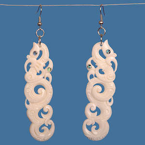 Bone Earrings: Double Manaia Bone Earrings with Koru