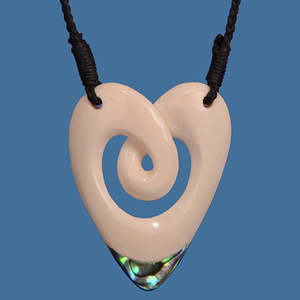 Maori Bone Carvings: Large Heart with Twist Necklace