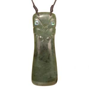 Greenstone Pendants: Drop With Tiki Face Pendant Necklace