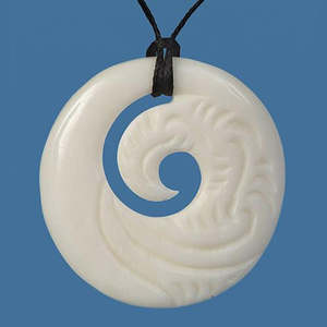 Maori Necklace: Bone Etched  Koru Pendant