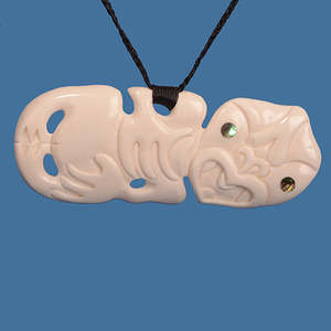 Maori Bone Carvings: Side Hanging Tiki Extra-Large Pendant Necklace