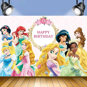 DISNEY PRINCESS BIRTHDAY PARTY BACKDROP BANNER 5x7ft