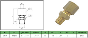 Male stud coupling 6mm M8x1 Brass F113777