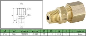 Male stud coupling 3/16" M8x1 F000436