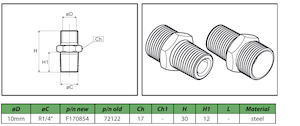Body Male Stud Couplings: Body male stud coupling 10mm 1/4" Steel F170854