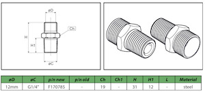 Body male stud coupling 12mm 1/4" Steel F170785