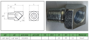 45 Stud Elbow Adapters: 45° Stud elbow adapter 1/8 1/8 D11455