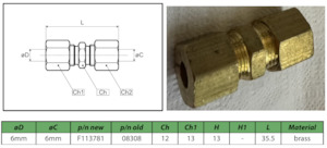 Straight Connecting Couplings: Straight Connecting Coupling 6mm 6mm F113781